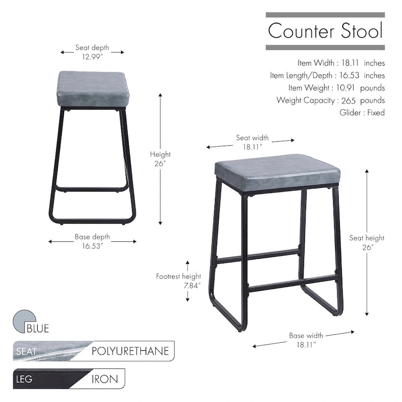 Porthos Home Selma Counter Stools Set of 2, PU Leather, Iron Legs