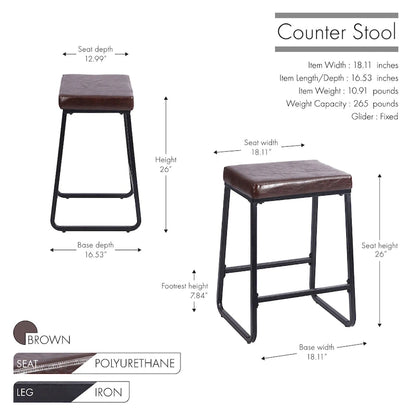 Porthos Home Selma Counter Stools Set of 2, PU Leather, Iron Legs