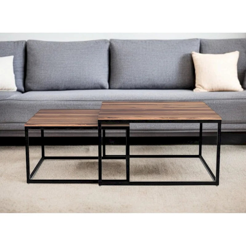 Set of 2 Squared Off Natural Wood Nesting Coffee Tables - 29.5' x 29.5' 17