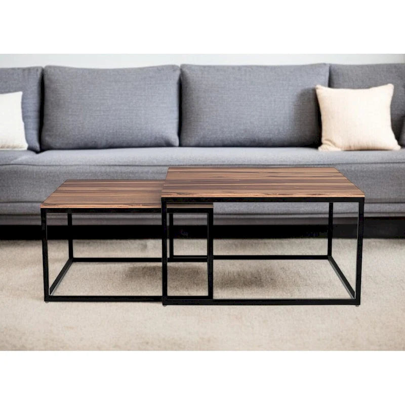 Set of 2 Squared Off Natural Wood Nesting Coffee Tables - 29.5' x 29.5' 17