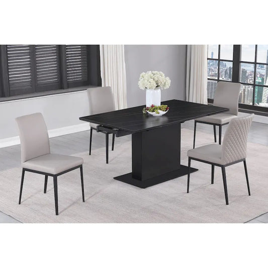 Katana Extendable Sintered Stone Table with Wooden Pedestal and Glass Base Plate