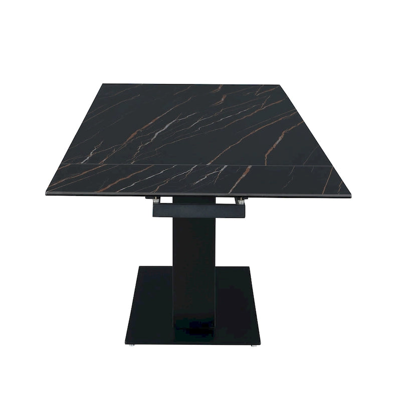 Katana Extendable Sintered Stone Table with Wooden Pedestal and Glass Base Plate