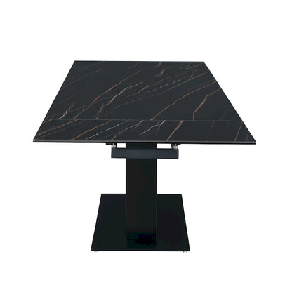 Katana Extendable Sintered Stone Table with Wooden Pedestal and Glass Base Plate