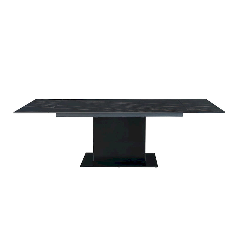 Katana Extendable Sintered Stone Table with Wooden Pedestal and Glass Base Plate