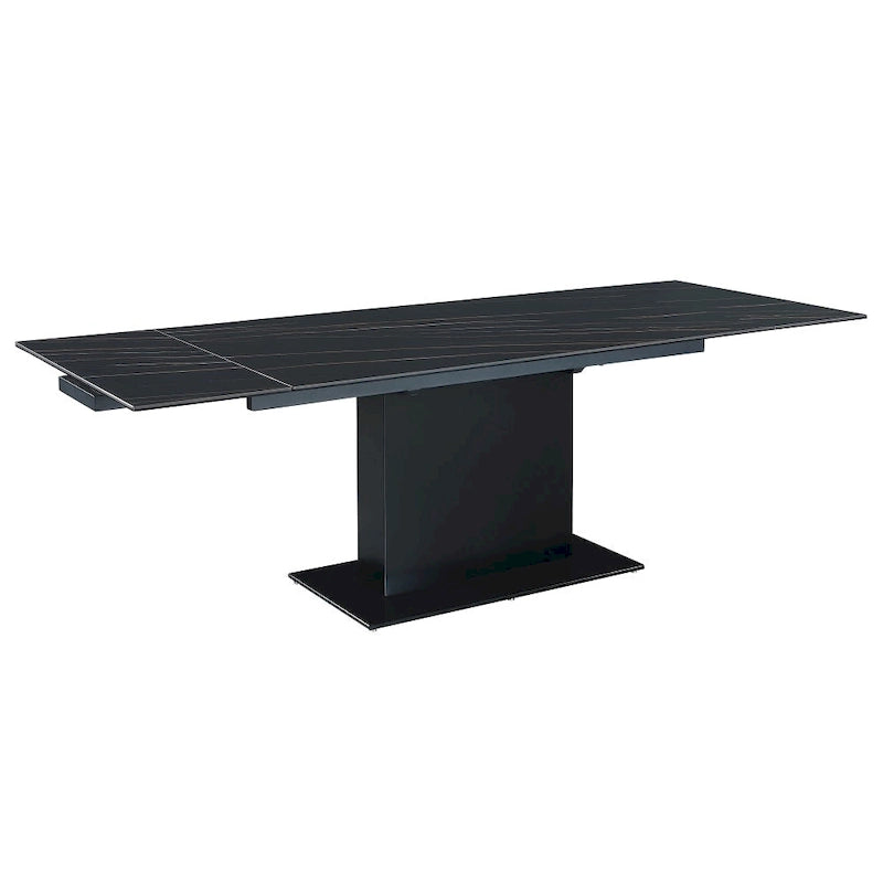 Katana Extendable Sintered Stone Table with Wooden Pedestal and Glass Base Plate
