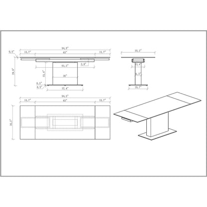 Katana Extendable Sintered Stone Table with Wooden Pedestal and Glass Base Plate