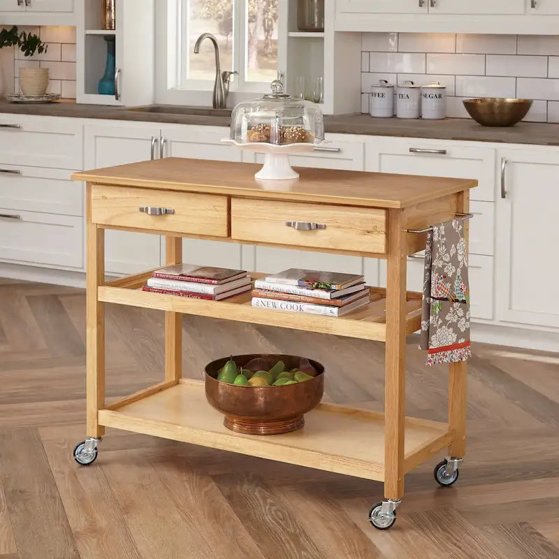 General Line Brown Kitchen Cart with Wood Top - 45' x 21' x 36'