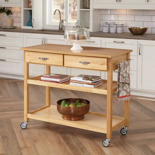 General Line Brown Kitchen Cart with Wood Top - 45' x 21' x 36'