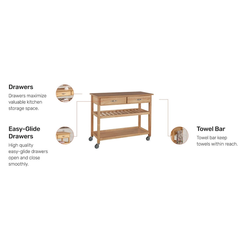 General Line Brown Kitchen Cart with Wood Top - 45' x 21' x 36'