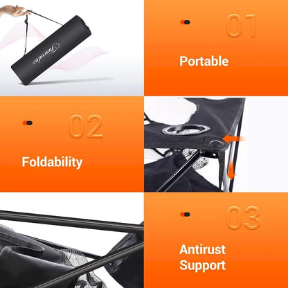 Folding Camping Table,Portable Double Deck Camping Table with 4 Cup Holders and Carry Bag, Picnic, Beach, Hiking, BBQ