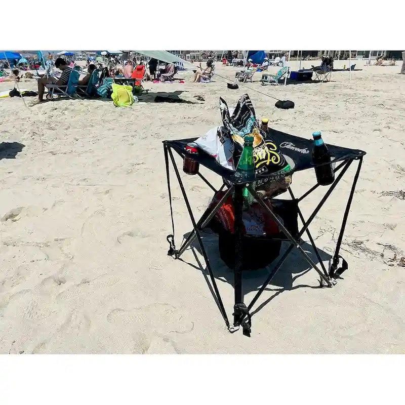 Folding Camping Table,Portable Double Deck Camping Table with 4 Cup Holders and Carry Bag, Picnic, Beach, Hiking, BBQ