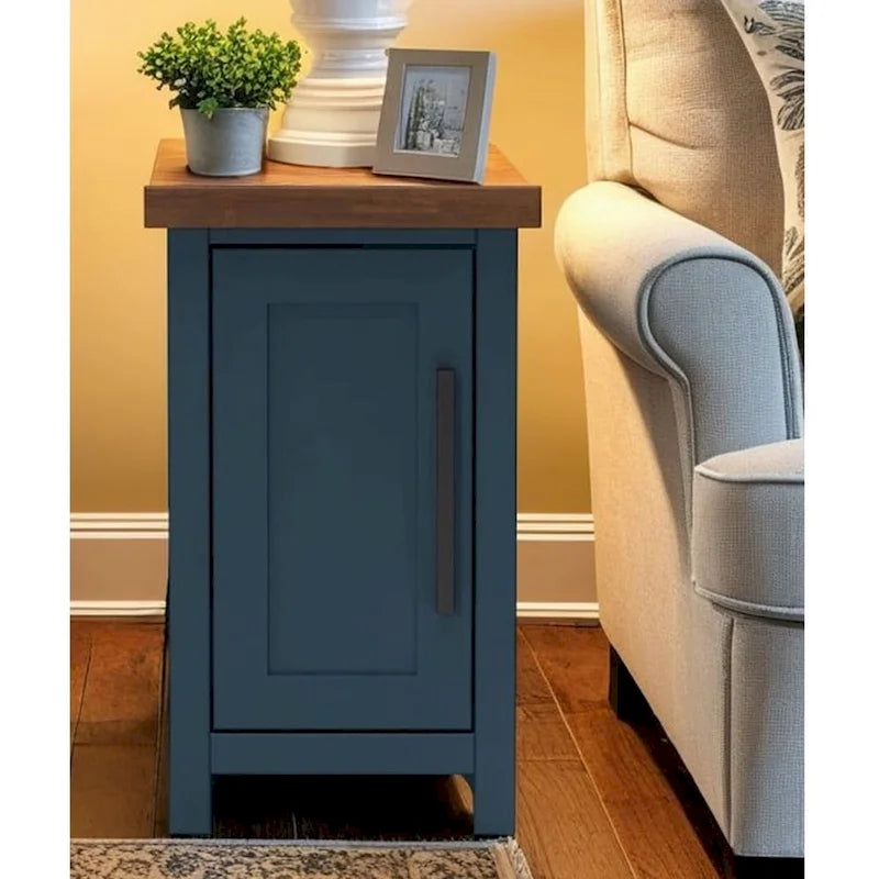 Bridgevine Home Nantucket 14 inch Chairside Table, No Assembly Required, Blue Denim and Whiskey Finish