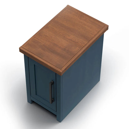 Bridgevine Home Nantucket 14 inch Chairside Table, No Assembly Required, Blue Denim and Whiskey Finish