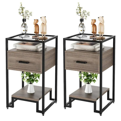 Set of 2 Modern End Table with Storage Drawer