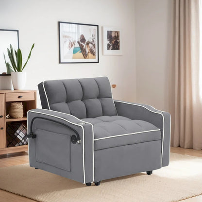 Velvet Convertible Single Sofa Chair Bed With Adjustable Backrest And Storage Pocket