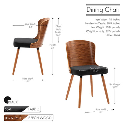 Porthos Home Karr Armless Dining Chairs Set of 2, Beech Wood Back &amp; Legs