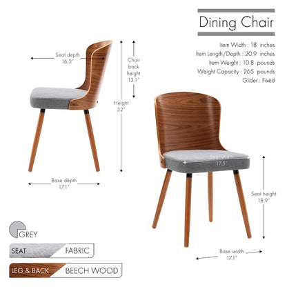 Porthos Home Karr Armless Dining Chairs Set of 2, Beech Wood Back &amp; Legs