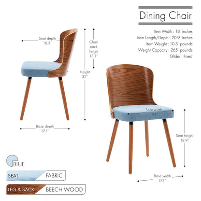 Porthos Home Karr Armless Dining Chairs Set of 2, Beech Wood Back &amp; Legs