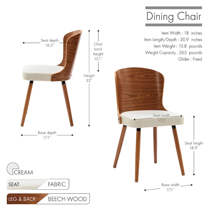 Porthos Home Karr Armless Dining Chairs Set of 2, Beech Wood Back &amp; Legs