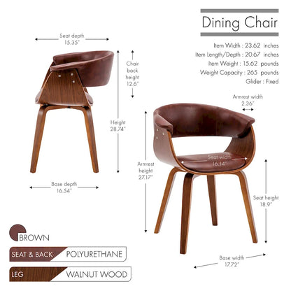 Porthos Home Meir Dining Chair, PU Leather Upholstery, Walnut Wood Legs