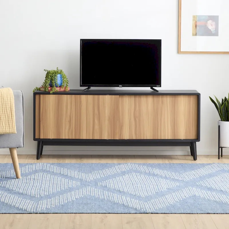Brookside Madison Mid Century Modern TV Stand for TV's up to 65 Sliding Doors and Cable Management