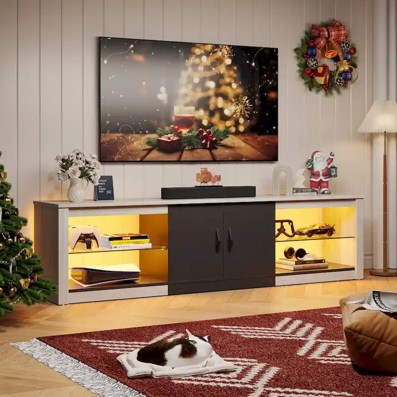 70 inch TV Stand 20 Color RGB Light Entertainment Center