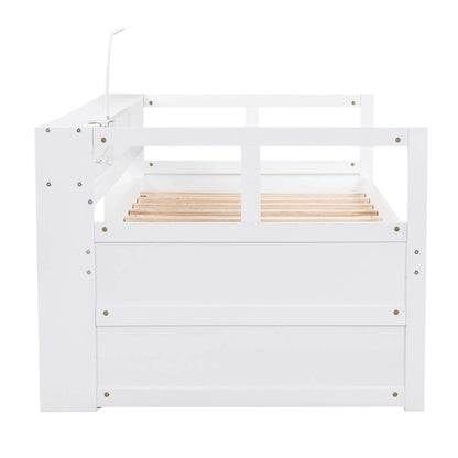Twin XL Wood Daybed with 2 Trundles and USB Charging Design