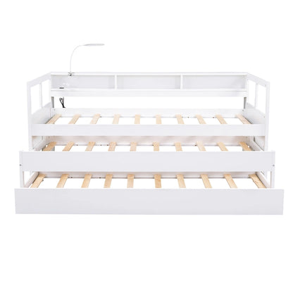 Twin XL Wood Daybed with 2 Trundles and USB Charging Design
