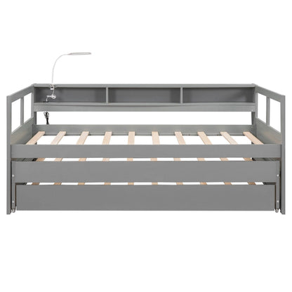 Twin XL Wood Daybed with 2 Trundles and USB Charging Design