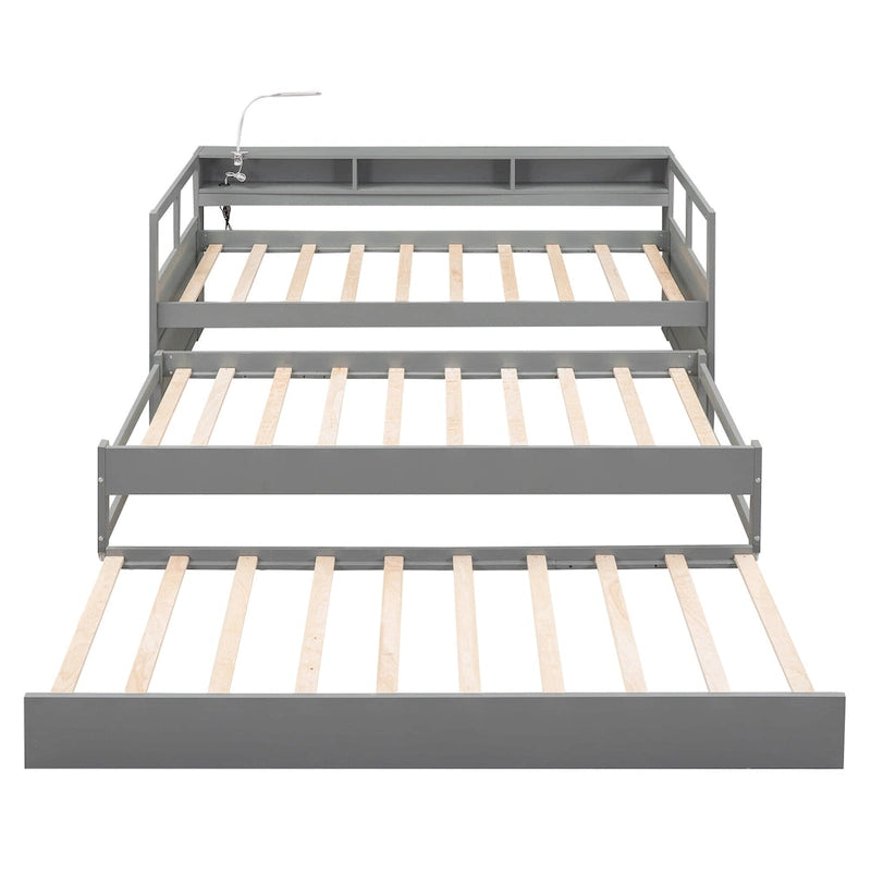 Twin XL Wood Daybed with 2 Trundles and USB Charging Design