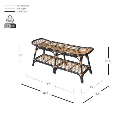 Damara Rattan Bench w/ Shelf