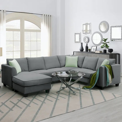 Modular Sectional Sofa with Ottoman and 3 Pillows