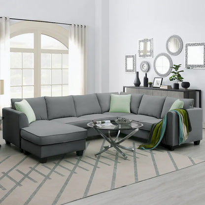 Modular Sectional Sofa with Ottoman and 3 Pillows