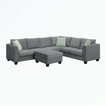 Modular Sectional Sofa with Ottoman and 3 Pillows