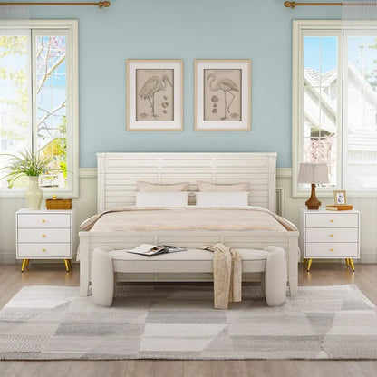 Nightstand Bedside Table 3-Drawer with Metal Legs End Table White