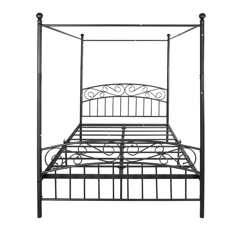 Metal Canopy Bed Frame with Ornate European Style Headboard &amp; Footboard Sturdy Steel Fits Your Mattress Easy DIY