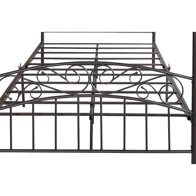 Metal Canopy Bed Frame with Ornate European Style Headboard &amp; Footboard Sturdy Steel Fits Your Mattress Easy DIY