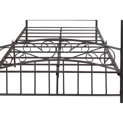 Metal Canopy Bed Frame with Ornate European Style Headboard &amp; Footboard Sturdy Steel Fits Your Mattress Easy DIY