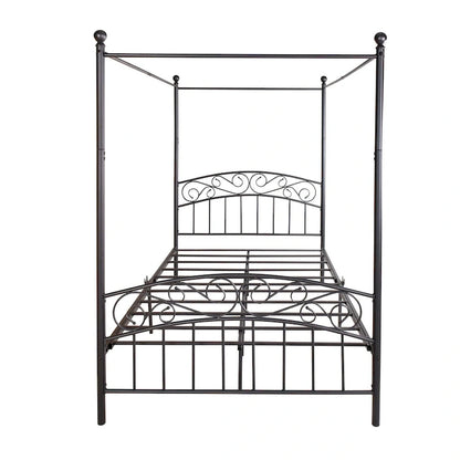 Metal Canopy Bed Frame with Ornate European Style Headboard &amp; Footboard Sturdy Steel Fits Your Mattress Easy DIY