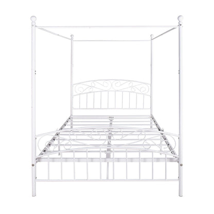Metal Canopy Bed Frame with Ornate European Style Headboard &amp; Footboard Sturdy Steel Fits Your Mattress Easy DIY