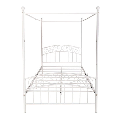 Metal Canopy Bed Frame with Ornate European Style Headboard &amp; Footboard Sturdy Steel Fits Your Mattress Easy DIY