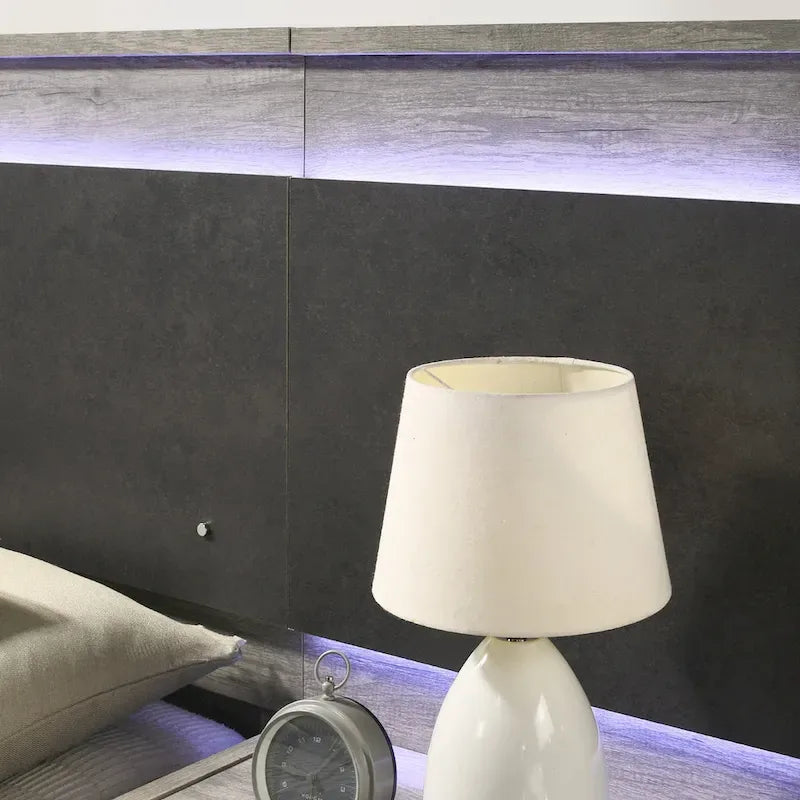 Roundhill Furniture Lenca LED Wallbed with Nightstands - Weathered Gray