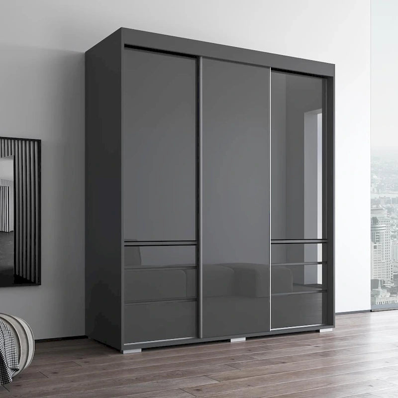 Monaco 3-door Modern 71-inch Glass Front Wardrobe