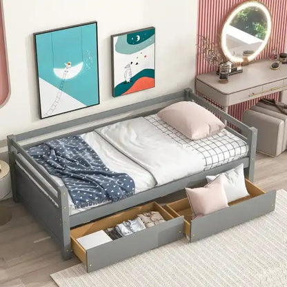 Twin Size Wooden Daybed with two Storage Drawers