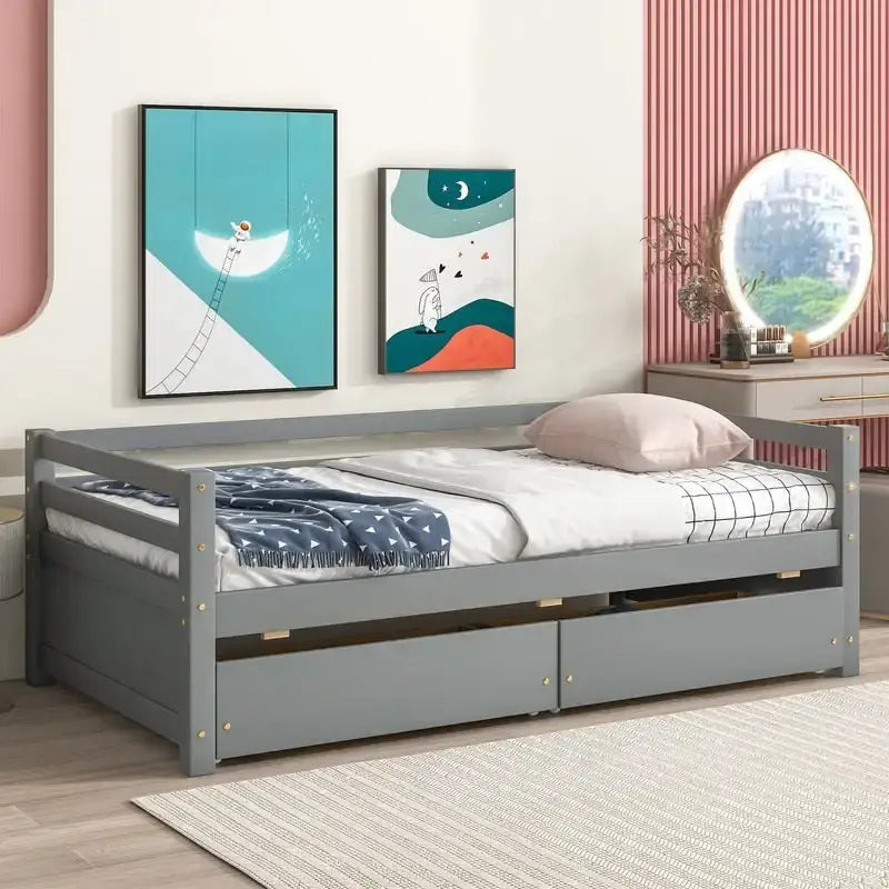 Twin Size Wooden Daybed with two Storage Drawers