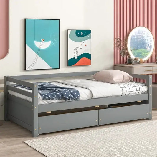 Twin Size Wooden Daybed with two Storage Drawers