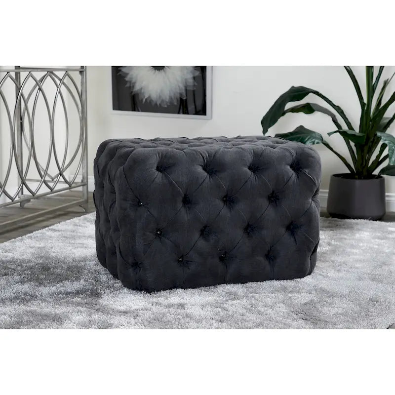 Black Tan or Gray Wood Tufted Fabric Modern Glam Ottoman Bench