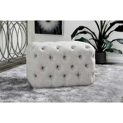 Black Tan or Grey Wood Tufted Fabric Modern Glam Ottoman Bench