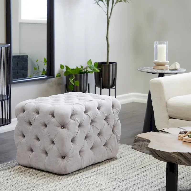 Black Tan or Gray Wood Tufted Fabric Modern Glam Ottoman Bench