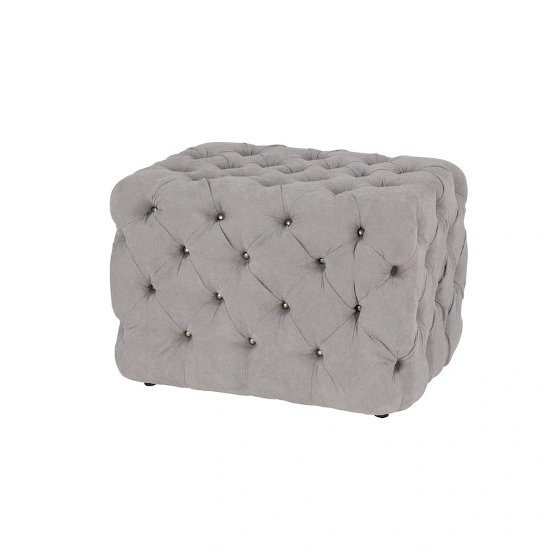 Black Tan or Gray Wood Tufted Fabric Modern Glam Ottoman Bench